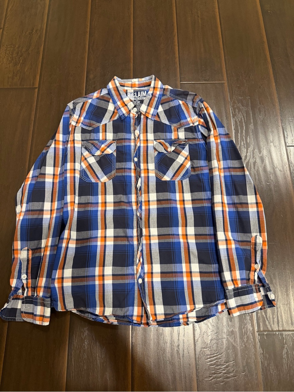 Casual Men's Blue & Orange Plaid Button-Down Shirt